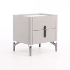 Modern Luxury Square 2-Drawer Storage Nightstand - Black Glass Top Bedside Table For Bedroom Lumendat