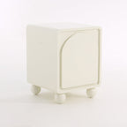 Contemporary Scandinavian Square Cream 1-Cabinet Accent Nightstand - Sculpted Arch Door & Ball Legs Bedside Table For Bedroom Lumendat