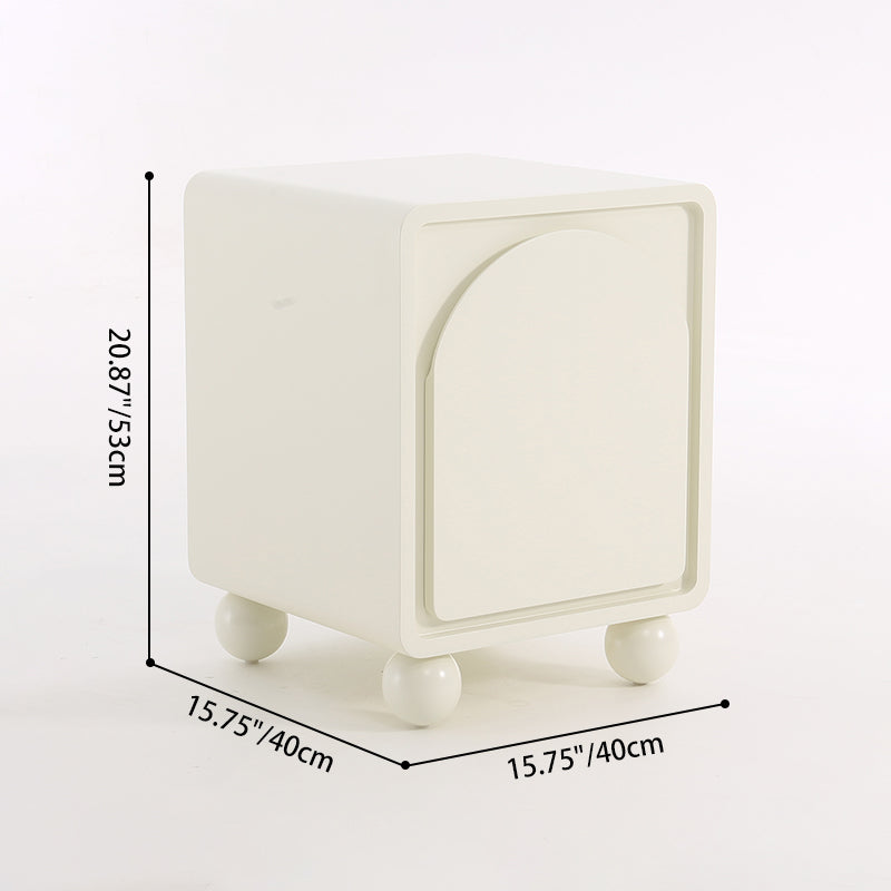 Contemporary Scandinavian Square Cream 1-Cabinet Accent Nightstand - Sculpted Arch Door & Ball Legs Bedside Table For Bedroom Lumendat