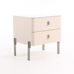 Contemporary Scandinavian Square Cream White 2-Drawer Storage Nightstand - Stone Slab Top Bedside Table For Bedroom Lumendat