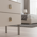 Contemporary Scandinavian Square Cream White 2-Drawer Storage Nightstand - Stone Slab Top Bedside Table For Bedroom Lumendat