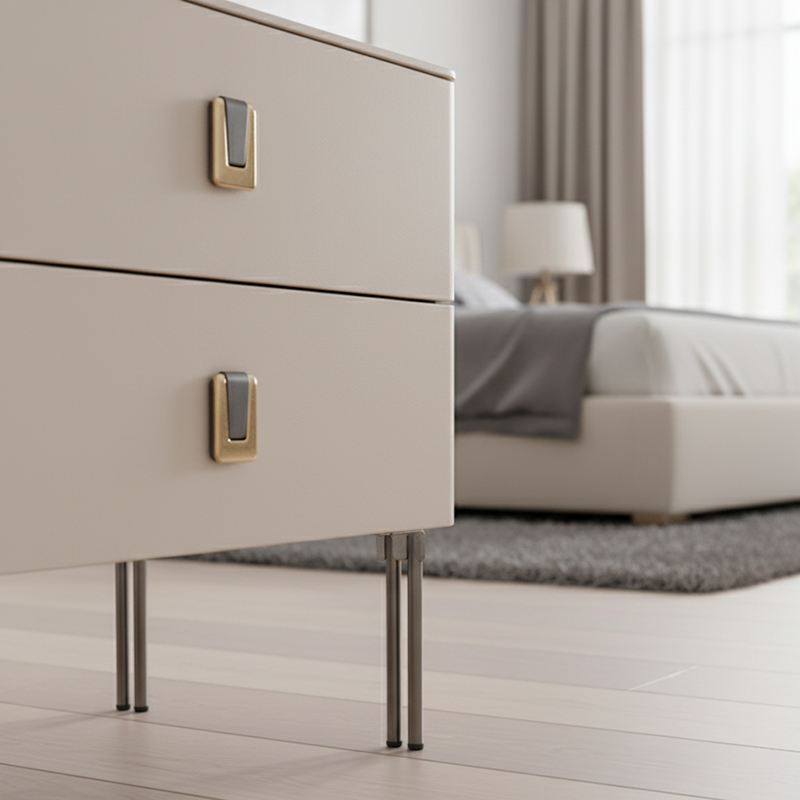 Contemporary Scandinavian Square Cream White 2-Drawer Storage Nightstand - Stone Slab Top Bedside Table For Bedroom Lumendat