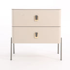Contemporary Scandinavian Square Cream White 2-Drawer Storage Nightstand - Stone Slab Top Bedside Table For Bedroom Lumendat