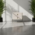 Contemporary Scandinavian Square Cream White 2-Drawer Storage Nightstand - Stone Slab Top Bedside Table For Bedroom Lumendat