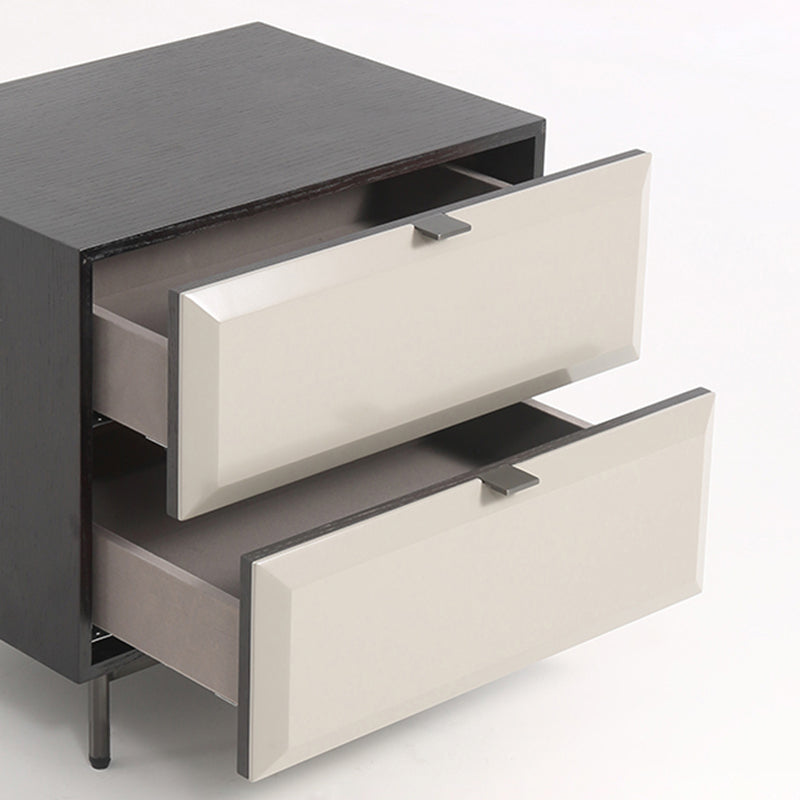 Modern Minimalist Square Gray 2-Drawer Storage Nightstand - Veneered Plywood Frame Bedside Table For Bedroom Lumendat