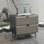 Modern Minimalist Square Gray 2-Drawer Storage Nightstand - Veneered Plywood Frame Bedside Table For Bedroom Lumendat