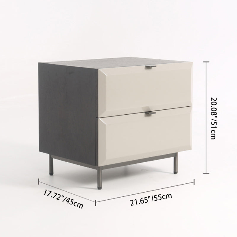 Modern Minimalist Square Gray 2-Drawer Storage Nightstand - Veneered Plywood Frame Bedside Table For Bedroom Lumendat