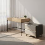 Modern Minimalist Square Gray 2-Drawer Storage Nightstand - Veneered Plywood Frame Bedside Table For Bedroom Lumendat