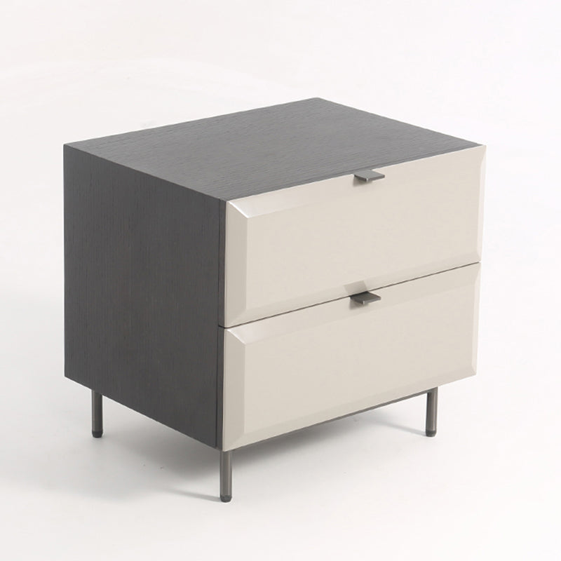 Modern Minimalist Square Gray 2-Drawer Storage Nightstand - Veneered Plywood Frame Bedside Table For Bedroom Lumendat