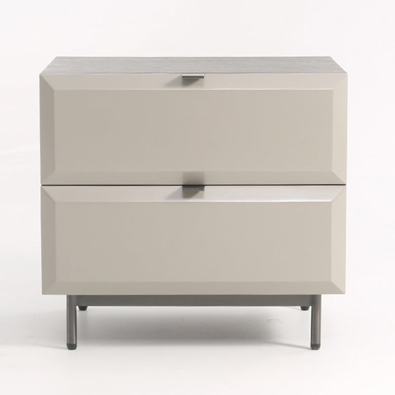 Modern Minimalist Square Gray 2-Drawer Storage Nightstand - Veneered Plywood Frame Bedside Table For Bedroom Lumendat
