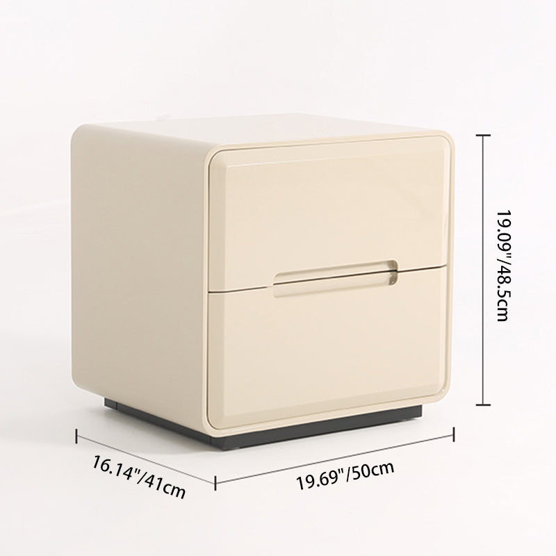Contemporary Scandinavian Square Cream White 2-Drawer Storage Nightstand For Bedroom Lumendat
