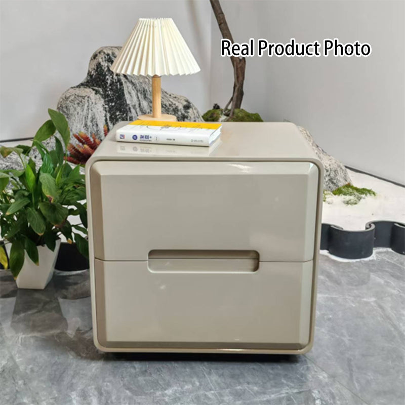 Contemporary Scandinavian Square Cream White 2-Drawer Storage Nightstand For Bedroom Lumendat