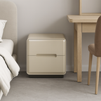Contemporary Scandinavian Square Cream White 2-Drawer Storage Nightstand For Bedroom Lumendat