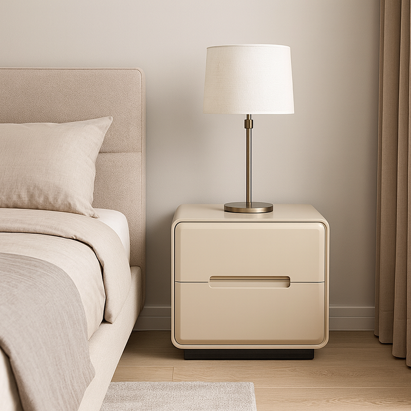 Contemporary Scandinavian Square Cream White 2-Drawer Storage Nightstand For Bedroom Lumendat