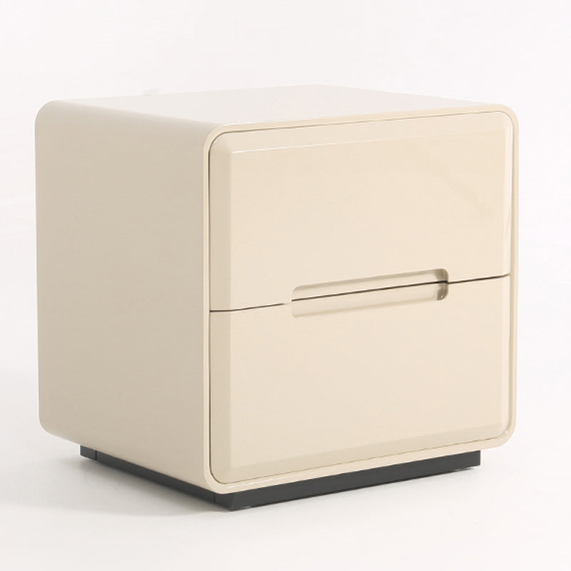 Contemporary Scandinavian Square Cream White 2-Drawer Storage Nightstand For Bedroom Lumendat