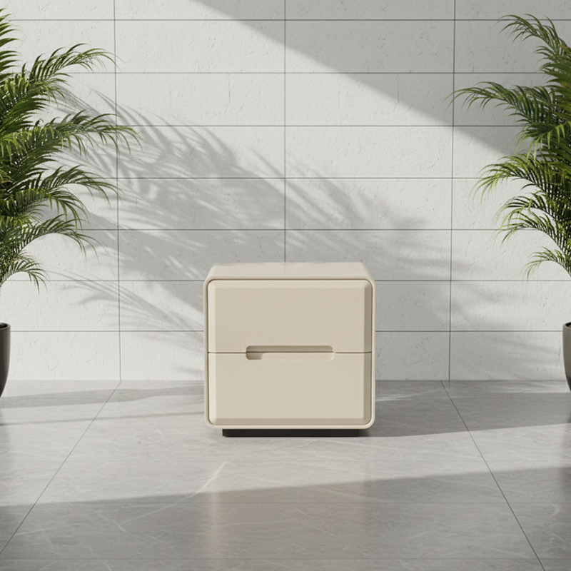 Contemporary Scandinavian Square Cream White 2-Drawer Storage Nightstand For Bedroom Lumendat