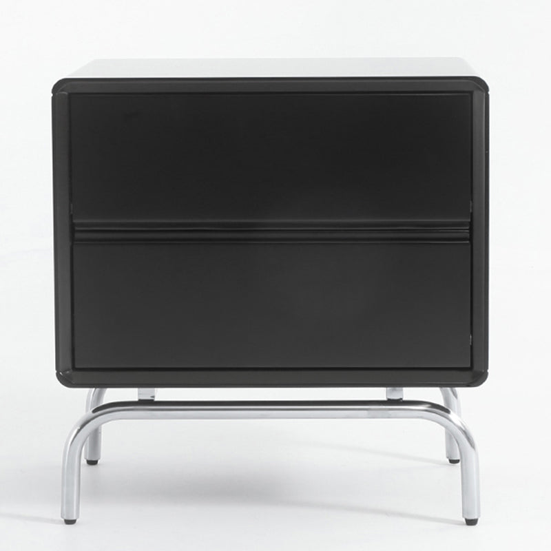 Modern Minimalist Black 2-Drawer Storage Nightstand - Matte Finish Stainless Steel Base Bedside Table For Bedroom Lumendat