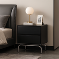 Modern Minimalist Black 2-Drawer Storage Nightstand - Matte Finish Stainless Steel Base Bedside Table For Bedroom Lumendat