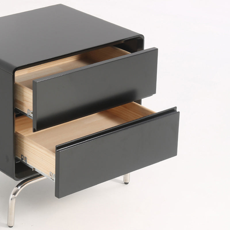 Modern Minimalist Black 2-Drawer Storage Nightstand - Matte Finish Stainless Steel Base Bedside Table For Bedroom Lumendat