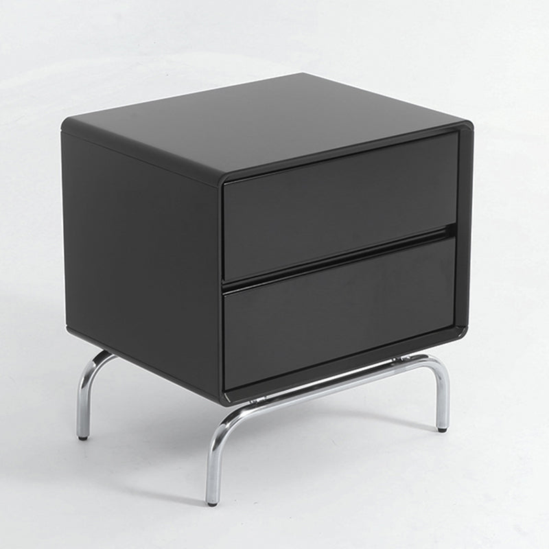 Modern Minimalist Black 2-Drawer Storage Nightstand - Matte Finish Stainless Steel Base Bedside Table For Bedroom Lumendat