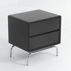 Modern Minimalist Black 2-Drawer Storage Nightstand - Matte Finish Stainless Steel Base Bedside Table For Bedroom Lumendat
