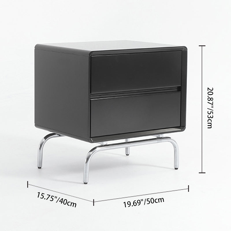 Modern Minimalist Black 2-Drawer Storage Nightstand - Matte Finish Stainless Steel Base Bedside Table For Bedroom Lumendat