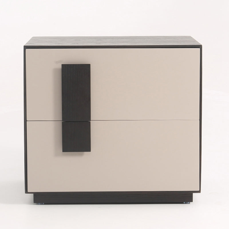 Modern Mid-Century Black & Walnut 2-Drawer Storage Nightstand - Color Blocking Frame Bedside Table For Bedroom Lumendat