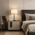 Modern Mid-Century Black & Walnut 2-Drawer Storage Nightstand - Color Blocking Frame Bedside Table For Bedroom Lumendat