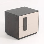 Modern Mid-Century Black & Walnut 2-Drawer Storage Nightstand - Color Blocking Frame Bedside Table For Bedroom Lumendat