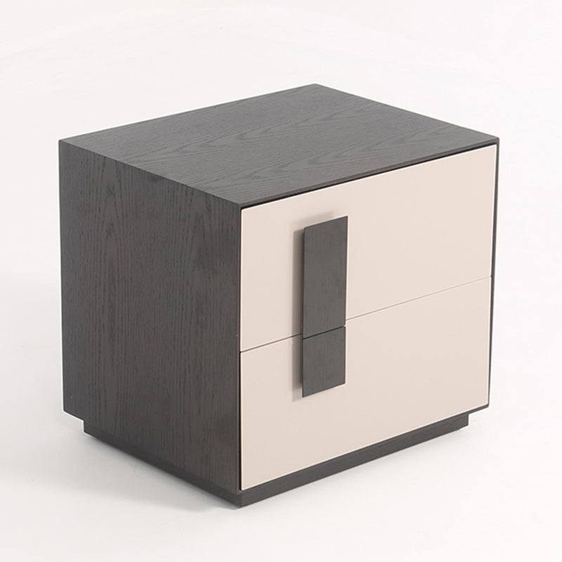 Modern Mid-Century Black & Walnut 2-Drawer Storage Nightstand - Color Blocking Frame Bedside Table For Bedroom Lumendat