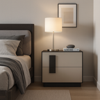 Modern Mid-Century Black & Walnut 2-Drawer Storage Nightstand - Color Blocking Frame Bedside Table For Bedroom Lumendat