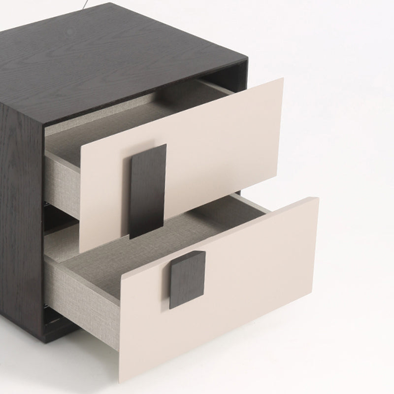 Modern Mid-Century Black & Walnut 2-Drawer Storage Nightstand - Color Blocking Frame Bedside Table For Bedroom Lumendat