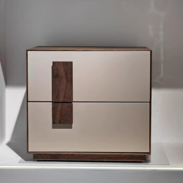 Modern Mid-Century Black & Walnut 2-Drawer Storage Nightstand - Color Blocking Frame Bedside Table For Bedroom Lumendat