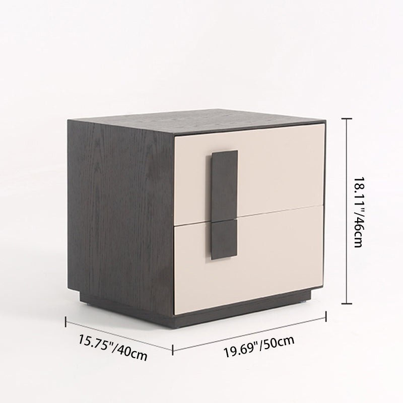 Modern Mid-Century Black & Walnut 2-Drawer Storage Nightstand - Color Blocking Frame Bedside Table For Bedroom Lumendat