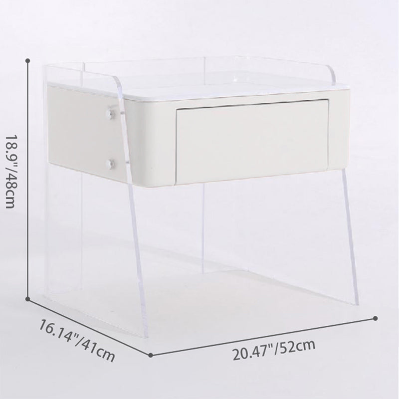 Modern Minimalist Cream White 1-Drawer Storage Nightstand - Acrylic High Legs Bedside Table For Bedroom Lumendat