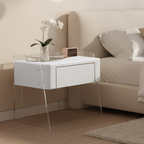 Modern Minimalist Cream White 1-Drawer Storage Nightstand - Acrylic High Legs Bedside Table For Bedroom Lumendat