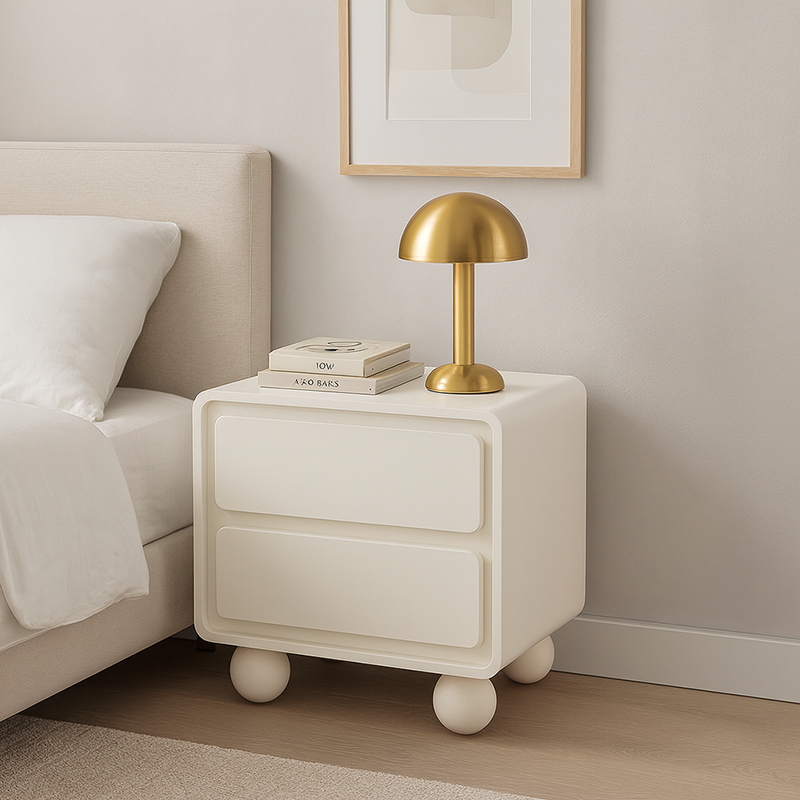 Contemporary Scandinavian Cream White "Cloud" Nightstand - 2-Drawer Storage Bedside Table For Bedroom Lumendat