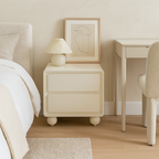 Contemporary Scandinavian Cream White "Cloud" Nightstand - 2-Drawer Storage Bedside Table For Bedroom Lumendat