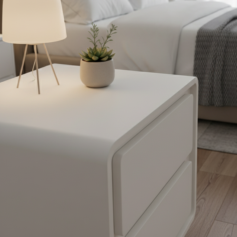 Contemporary Scandinavian Cream White "Cloud" Nightstand - 2-Drawer Storage Bedside Table For Bedroom Lumendat