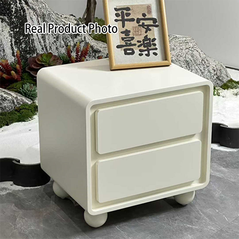 Contemporary Scandinavian Cream White "Cloud" Nightstand - 2-Drawer Storage Bedside Table For Bedroom Lumendat