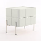 Contemporary Scandinavian Cream 2-Drawer Nightstand - Sintered Stone Top Embossed Cube Bedside Table For Bedroom Lumendat