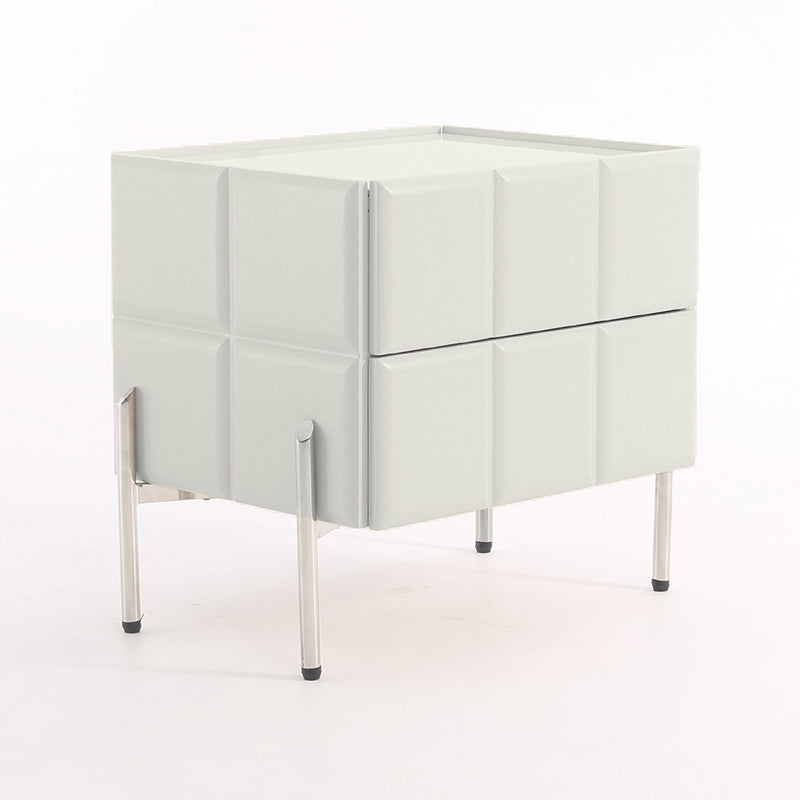 Contemporary Scandinavian Cream 2-Drawer Nightstand - Sintered Stone Top Embossed Cube Bedside Table For Bedroom Lumendat