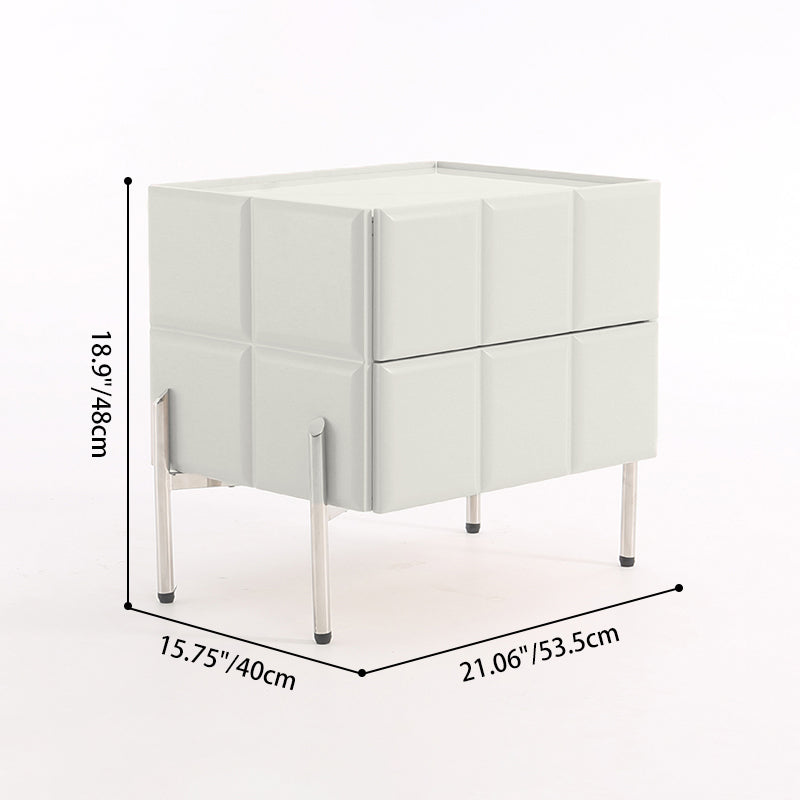 Contemporary Scandinavian Cream 2-Drawer Nightstand - Sintered Stone Top Embossed Cube Bedside Table For Bedroom Lumendat