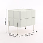 Contemporary Scandinavian Cream 2-Drawer Nightstand - Sintered Stone Top Embossed Cube Bedside Table For Bedroom Lumendat