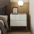 Contemporary Scandinavian Cream 2-Drawer Nightstand - Sintered Stone Top Embossed Cube Bedside Table For Bedroom Lumendat