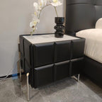 Contemporary Scandinavian Cream 2-Drawer Nightstand - Sintered Stone Top Embossed Cube Bedside Table For Bedroom Lumendat