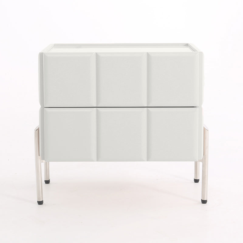 Contemporary Scandinavian Cream 2-Drawer Nightstand - Sintered Stone Top Embossed Cube Bedside Table For Bedroom Lumendat