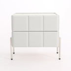 Contemporary Scandinavian Cream 2-Drawer Nightstand - Sintered Stone Top Embossed Cube Bedside Table For Bedroom Lumendat