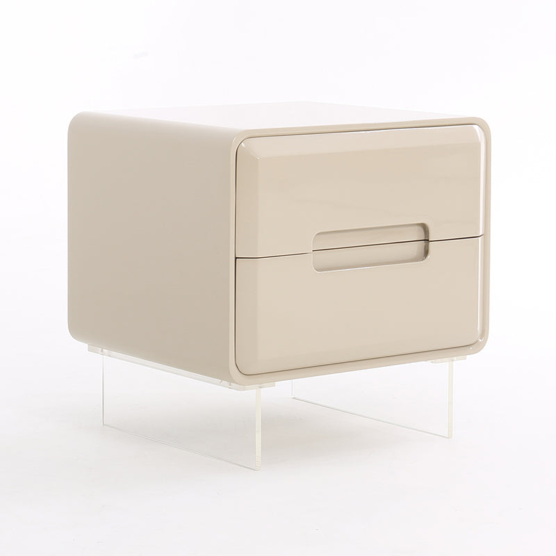 Contemporary Scandinavian Soft Beige 2-Drawer Storage Nightstand - Rounded Corner Design Clear Acrylic Legs Bedside Table For Bedroom Lumendat