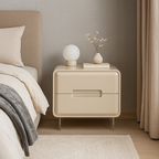 Contemporary Scandinavian Soft Beige 2-Drawer Storage Nightstand - Rounded Corner Design Clear Acrylic Legs Bedside Table For Bedroom Lumendat